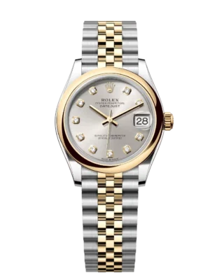 Rolex Lady-Datejust 28 Oyster Perpetual Oystersteel and yellow gold silver, diamond-set dial Jubilee band Reference 279163