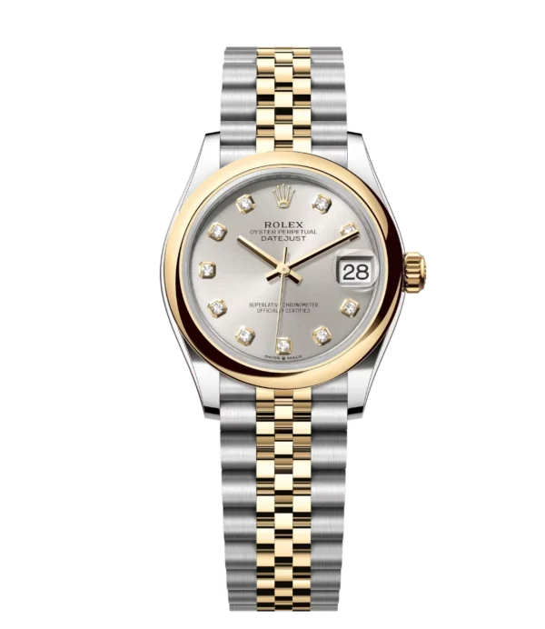 Rolex Lady-Datejust 28 Oyster Perpetual Oystersteel and yellow gold silver, diamond-set dial Jubilee band Reference 279163