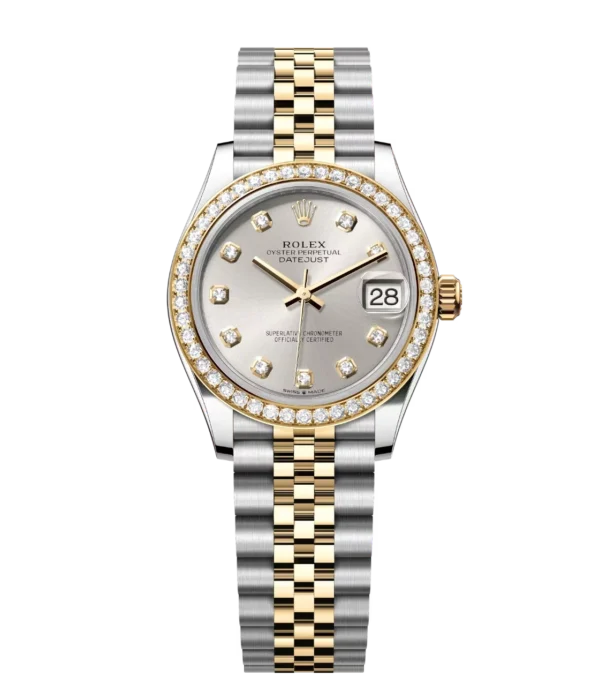 Rolex Datejust 31 Oyster Perpetual Oystersteel and yellow gold silver, diamond-set dial Jubilee band Reference 278383RBR