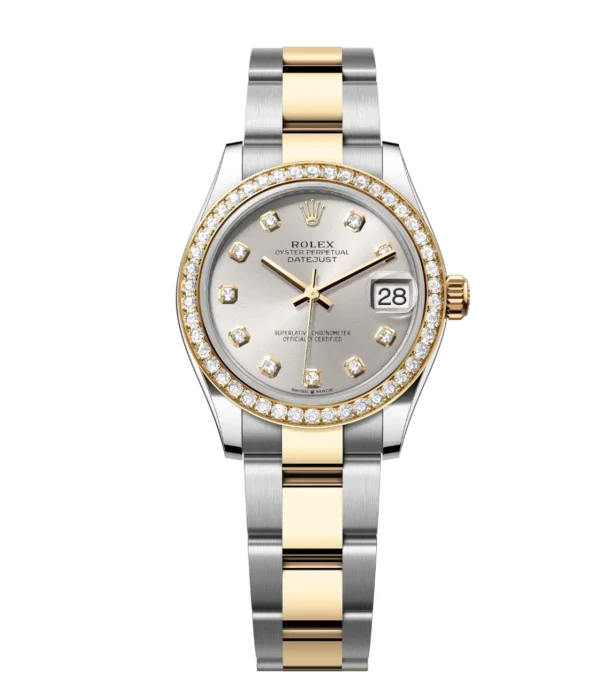 Rolex Datejust 31 Oyster Perpetual Oystersteel and yellow gold silver, diamond-set dial Oyster band Reference 278383RBR