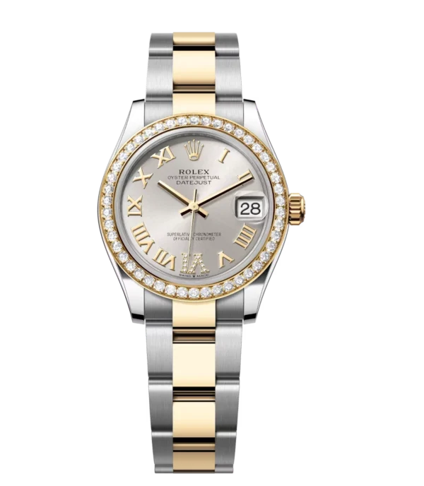 Rolex Datejust 31 Oyster Perpetual Oystersteel and yellow gold silver, diamond-set dial Oyster band Reference 278383RBR