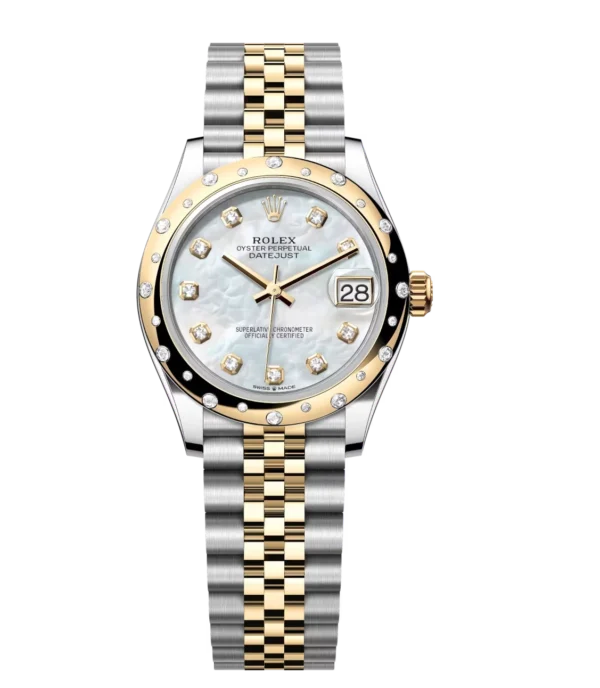 Rolex Datejust 31 Oyster Perpetual Oystersteel and yellow gold white mother-of-pearl, diamond-set dial Jubilee band Reference 278343RBR
