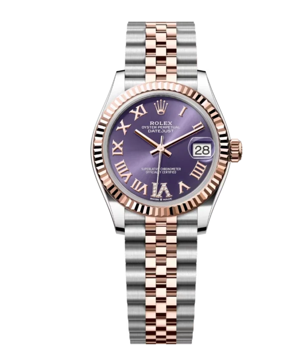 Rolex Datejust 31 Oyster Perpetual Oystersteel Everose gold aubergine, diamond-set dial Jubilee band Reference 278271