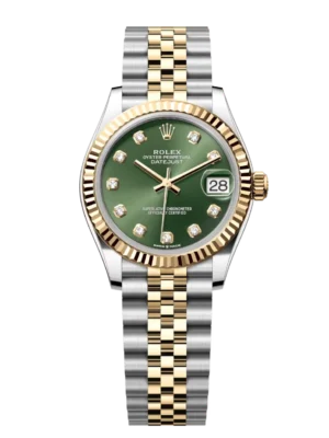 Rolex Datejust 31 Oyster Perpetual Oystersteel and yellow gold olive-green, diamond-set Jubilee band Reference 278273