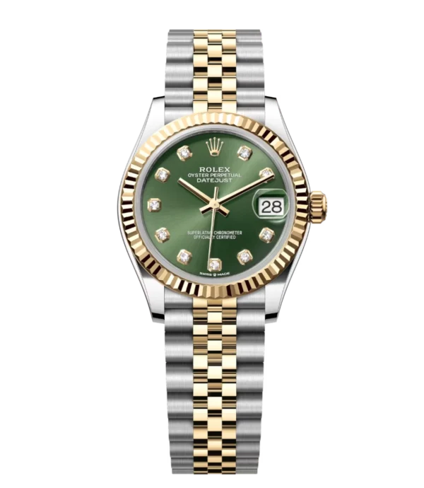 Rolex Datejust 31 Oyster Perpetual Oystersteel and yellow gold olive-green, diamond-set Jubilee band Reference 278273