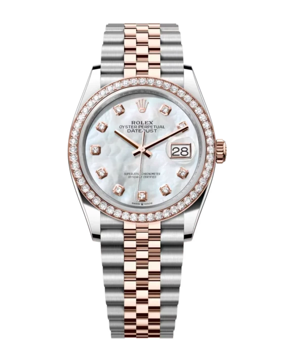 Rolex Datejust 31 Oyster Perpetual Oystersteel and Everose gold white mother-of-pearl, diamond-set dial Jubilee band Reference 278381RBR