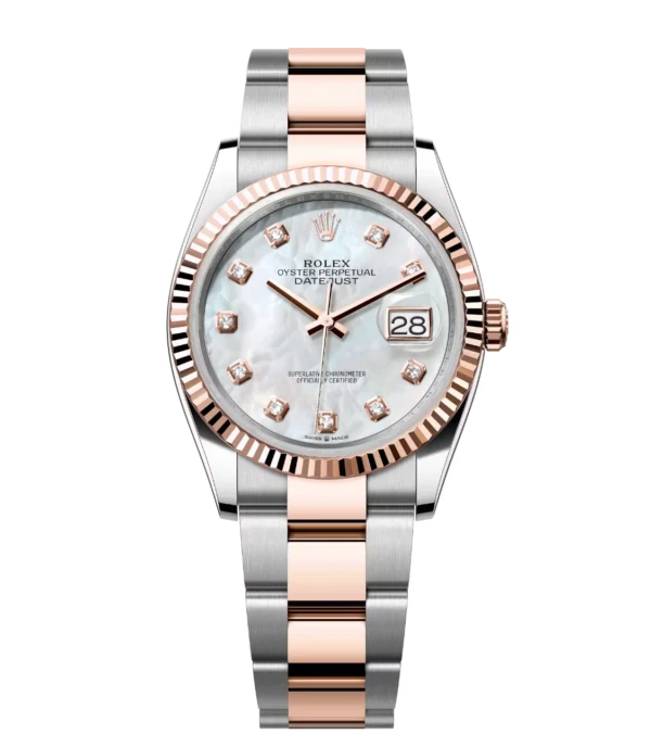 Rolex Datejust 31 Oyster Perpetual Oystersteel and Everose gold white mother-of-pearl, diamond-set dial Oyster band Reference 278271