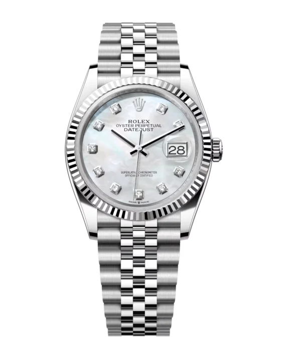 Rolex Datejust 31 Oyster Perpetual Oystersteel and white gold white mother-of-pearl, diamond-set dial Jubilee band Reference 278274