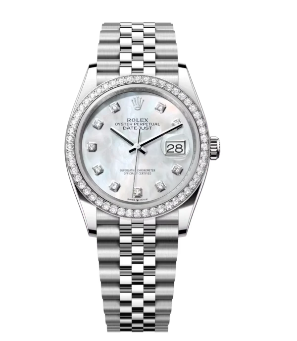 Rolex Datejust 31 Oyster Perpetual Oystersteel and white gold white mother-of-pearl, diamond-set dial Jubilee band Reference 278384RBR