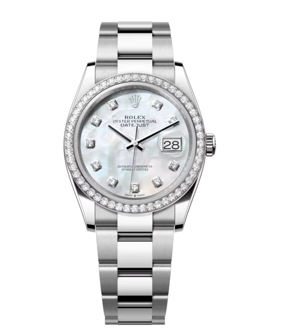Rolex Datejust 31 Oyster Perpetual Oystersteel and white gold white mother-of-pearl, diamond-set dial Oyster band Reference 278384RBR