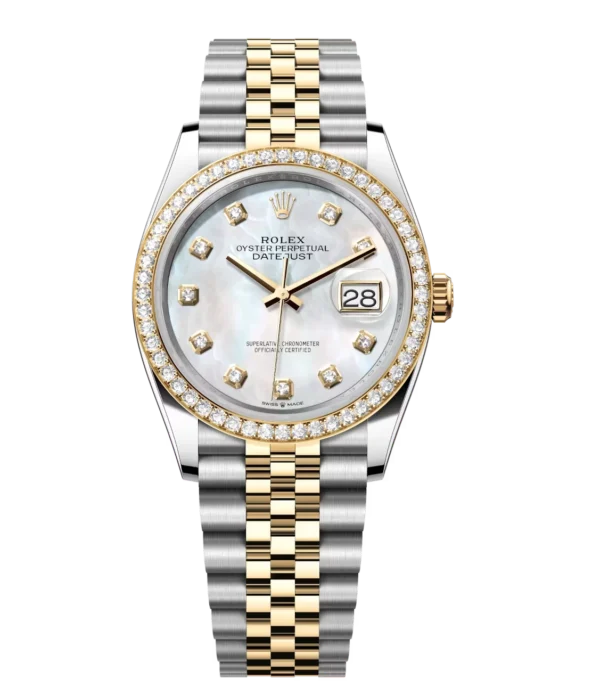 Rolex Datejust 31 Oyster Perpetual Oystersteel and yellow gold white mother-of-pearl, diamond-set dial Jubilee band Reference 278383RBR