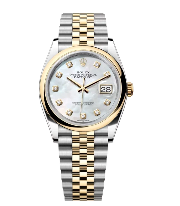 Rolex Datejust 31 Oyster Perpetual Oystersteel and yellow gold white mother-of-pearl, diamond-set dial Jubilee band Reference 278243