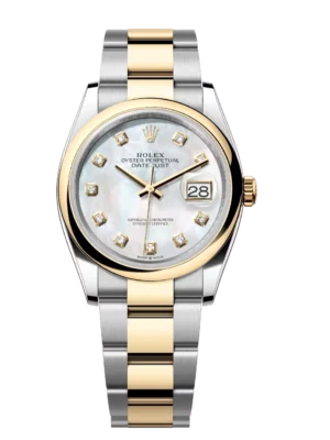 Rolex Lady-Datejust 28 Oyster Perpetual Oystersteel and yellow gold white mother-of-pearl, diamond-set dial Oyster band Reference 279163