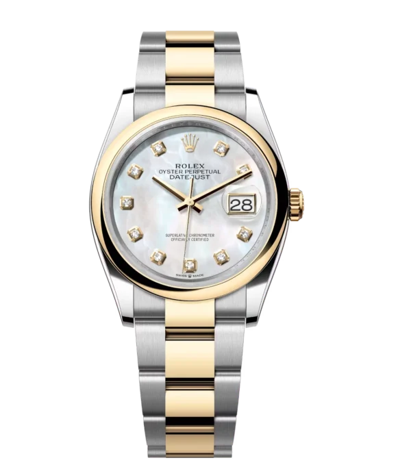 Rolex Lady-Datejust 28 Oyster Perpetual Oystersteel and yellow gold white mother-of-pearl, diamond-set dial Oyster band Reference 279163