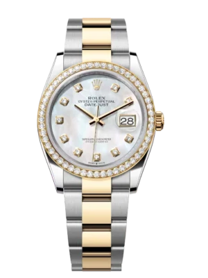 Rolex Datejust 31 Oyster Perpetual Oystersteel and yellow gold white mother-of-pearl, diamond-set dial Oyster band Reference 278383RBR