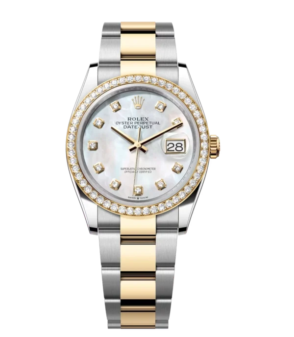 Rolex Datejust 31 Oyster Perpetual Oystersteel and yellow gold white mother-of-pearl, diamond-set dial Oyster band Reference 278383RBR