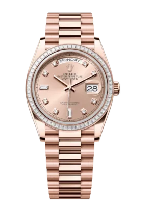 Rolex Day-Date 36 Oyster Perpetual 18 ct Everose gold rosé colour, diamond-set dial diamond-set bezel President band Reference 128395TBR