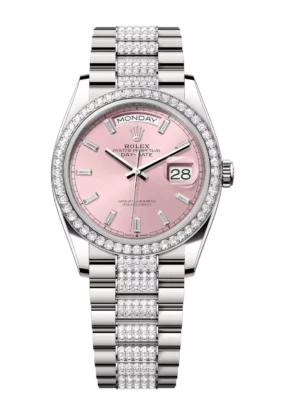 Rolex Day-Date 36 Oyster Perpetual 18 ct white gold pink, diamond-set dial diamond-set bezel diamond-set President band Reference 128349RBR