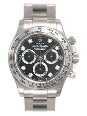 Rolex Cosmograph Daytona 40 Oyster Perpetual 18 ct white gold bright black, diamond-set dial Oyster band Reference 116520BDM