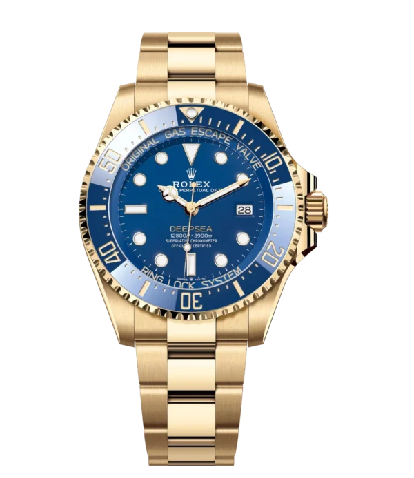 Rolex Deepsea 44 Oyster Perpetual 18 ct yellow gold Cerachrom bezel insert in blue ceramic Oyster band Reference 136668LB