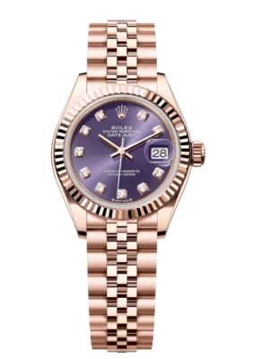 Rolex Lady-Datejust 28 Oyster Perpetual 18 ct Everose gold aubergine, diamond-set dial Jubilee band Reference 279175