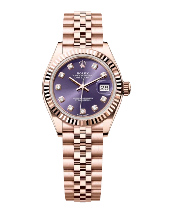 Rolex Lady-Datejust 28 Oyster Perpetual 18 ct Everose gold aubergine, diamond-set dial Jubilee band Reference 279175