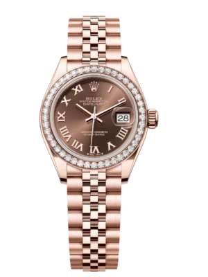 Rolex Lady-Datejust 28 Oyster Perpetual 18 ct Everose gold chocolate dial Jubilee band Reference 279135RBR
