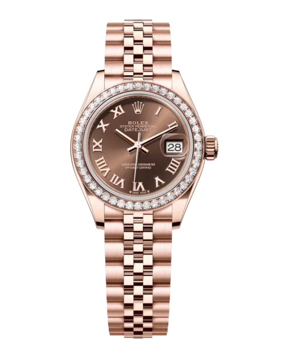 Rolex Lady-Datejust 28 Oyster Perpetual 18 ct Everose gold chocolate dial Jubilee band Reference 279135RBR