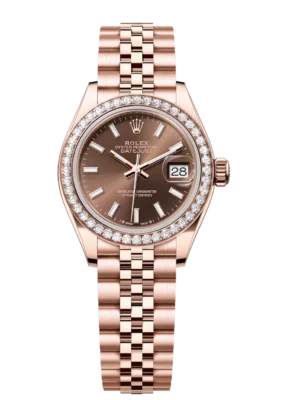 Rolex Lady-Datejust 28 Oyster Perpetual 18 ct Everose gold chocolate dial Jubilee band Reference 279135RBR