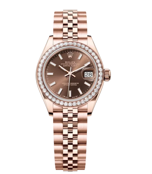 Rolex Lady-Datejust 28 Oyster Perpetual 18 ct Everose gold chocolate dial Jubilee band Reference 279135RBR