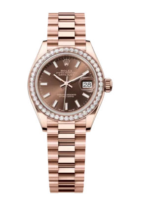 Rolex Lady-Datejust 28 Oyster Perpetual 18 ct Everose gold chocolate dial President band Reference 279135RBR