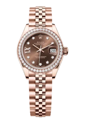 Rolex Lady-Datejust 28 Oyster Perpetual 18 ct Everose gold chocolate, diamond-set dial Jubilee band Reference 279135RBR
