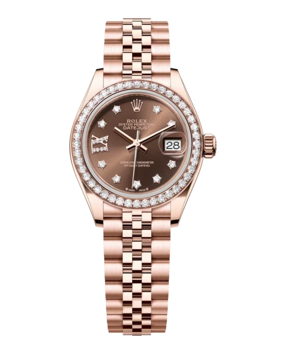 Rolex Lady-Datejust 28 Oyster Perpetual 18 ct Everose gold chocolate, diamond-set dial Jubilee band Reference 279135RBR