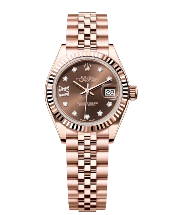 Rolex Lady-Datejust 28 Oyster Perpetual 18 ct Everose gold chocolate, diamond-set dial Jubilee band Reference 279175