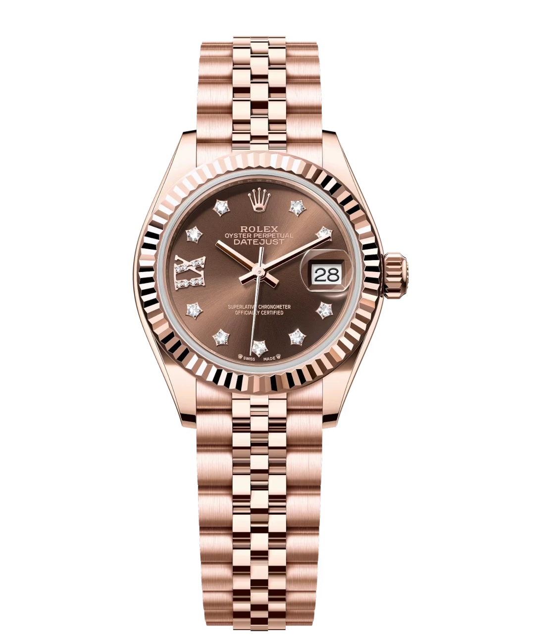Rolex Lady-Datejust 28 Oyster Perpetual 18 ct Everose gold chocolate ...