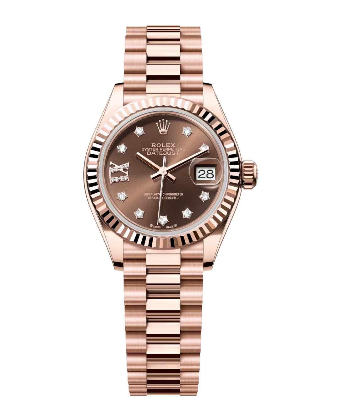 Rolex Lady-Datejust 28 Oyster Perpetual 18 ct Everose gold chocolate ...