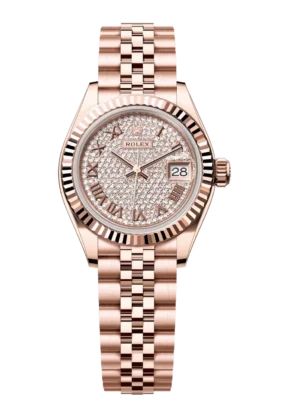 Rolex Lady-Datejust 28 Oyster Perpetual 18 ct Everose gold diamond-paved dial Jubilee band Reference 279175