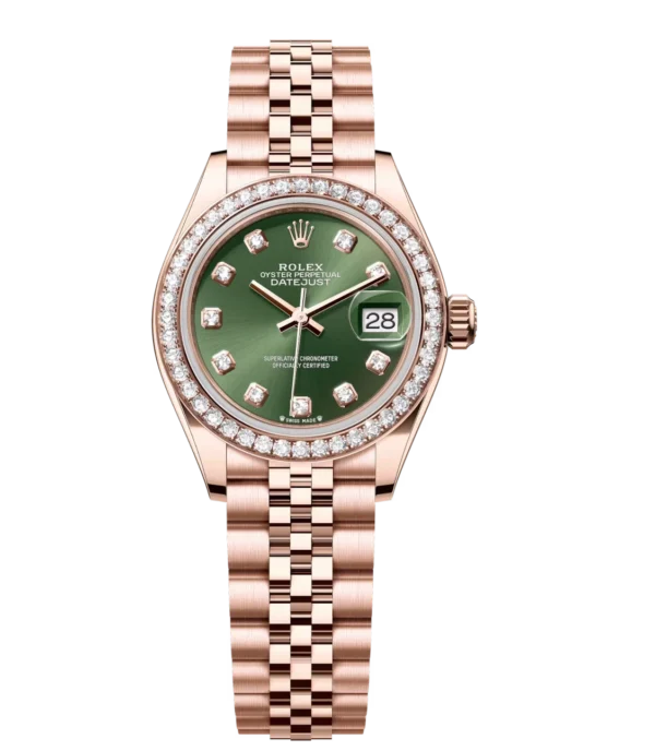 Rolex Lady-Datejust 28 Oyster Perpetual 18 ct Everose gold olive-green, diamond-set dial Jubilee band Reference 279135RBR