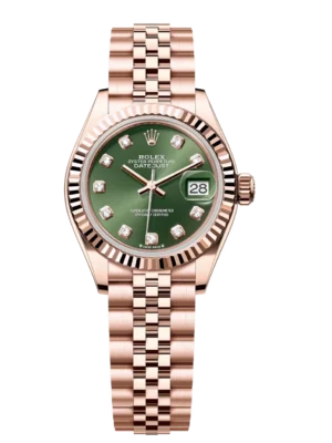 Rolex Lady-Datejust 28 Oyster Perpetual 18 ct Everose gold olive-green, diamond-set dial Jubilee band Reference 279175