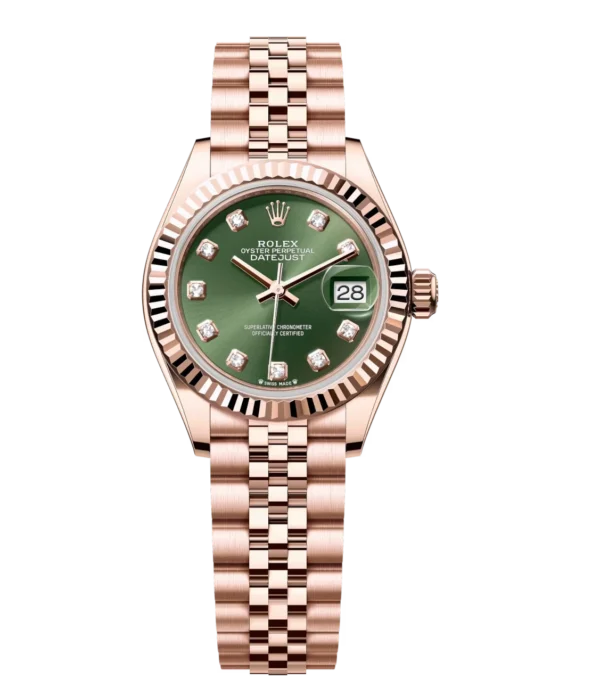 Rolex Lady-Datejust 28 Oyster Perpetual 18 ct Everose gold olive-green, diamond-set dial Jubilee band Reference 279175