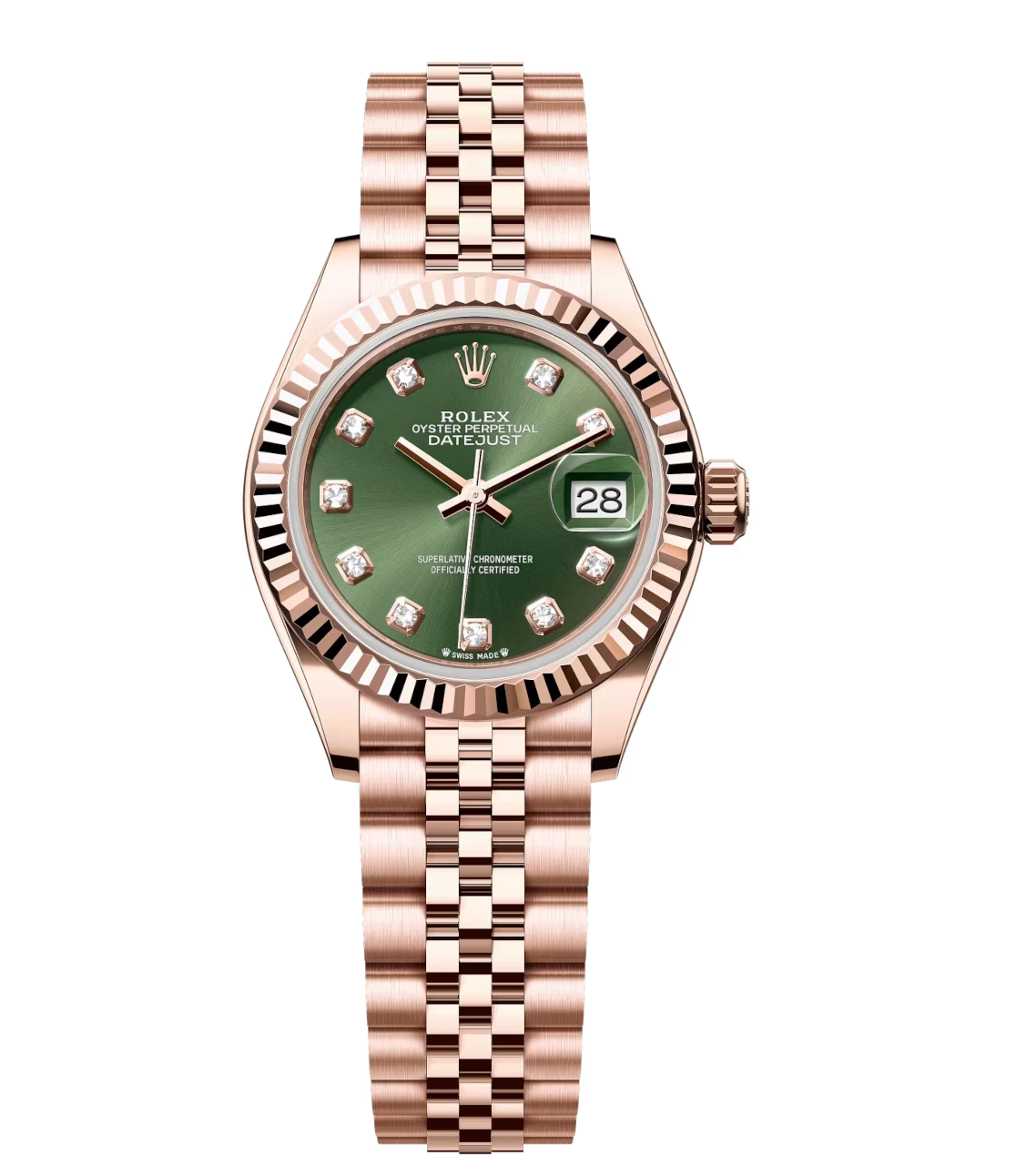 Rolex Lady-Datejust 28 Oyster Perpetual 18 ct Everose gold olive-green ...