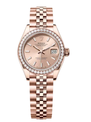 Rolex Lady-Datejust 28 Oyster Perpetual 18 ct Everose gold rosé-colour dial Jubilee band Reference 279135RBR