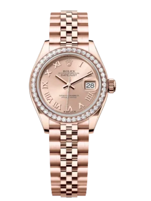 Rolex Lady-Datejust 28 Oyster Perpetual 18 ct Everose gold rosé-colour dial Jubilee band Reference 279135RBR
