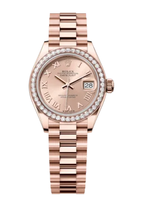 Rolex Lady-Datejust 28 Oyster Perpetual 18 ct Everose gold rosé-colour dial President band Reference 279135RBR