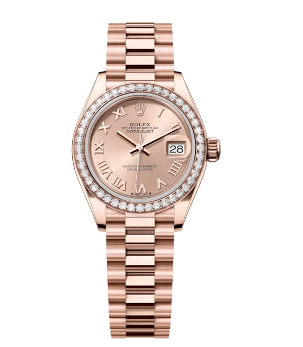 Rolex Lady-Datejust 28 Oyster Perpetual 18 ct Everose gold rosé-colour dial President band Reference 279135RBR