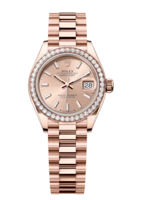 Rolex Lady-Datejust 28 Oyster Perpetual 18 ct Everose gold rosé-colour dial President band Reference 279135RBR