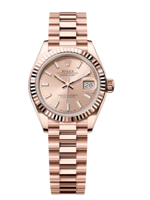 Rolex Lady-Datejust 28 Oyster Perpetual 18 ct Everose gold rosé-colour dial President band Reference 279175