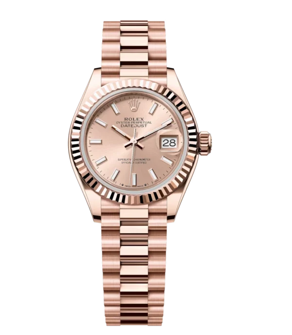 Rolex Lady-Datejust 28 Oyster Perpetual 18 ct Everose gold rosé-colour dial President band Reference 279175