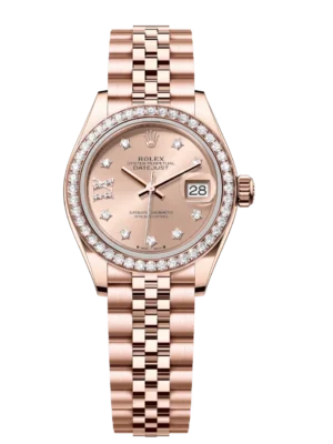 Rolex Lady-Datejust 28 Oyster Perpetual 18 ct Everose gold rosé colour, diamond-set dial Jubilee band Reference 279135RBR