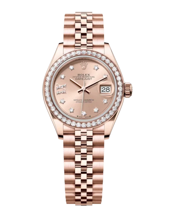 Rolex Lady-Datejust 28 Oyster Perpetual 18 ct Everose gold rosé colour, diamond-set dial Jubilee band Reference 279135RBR